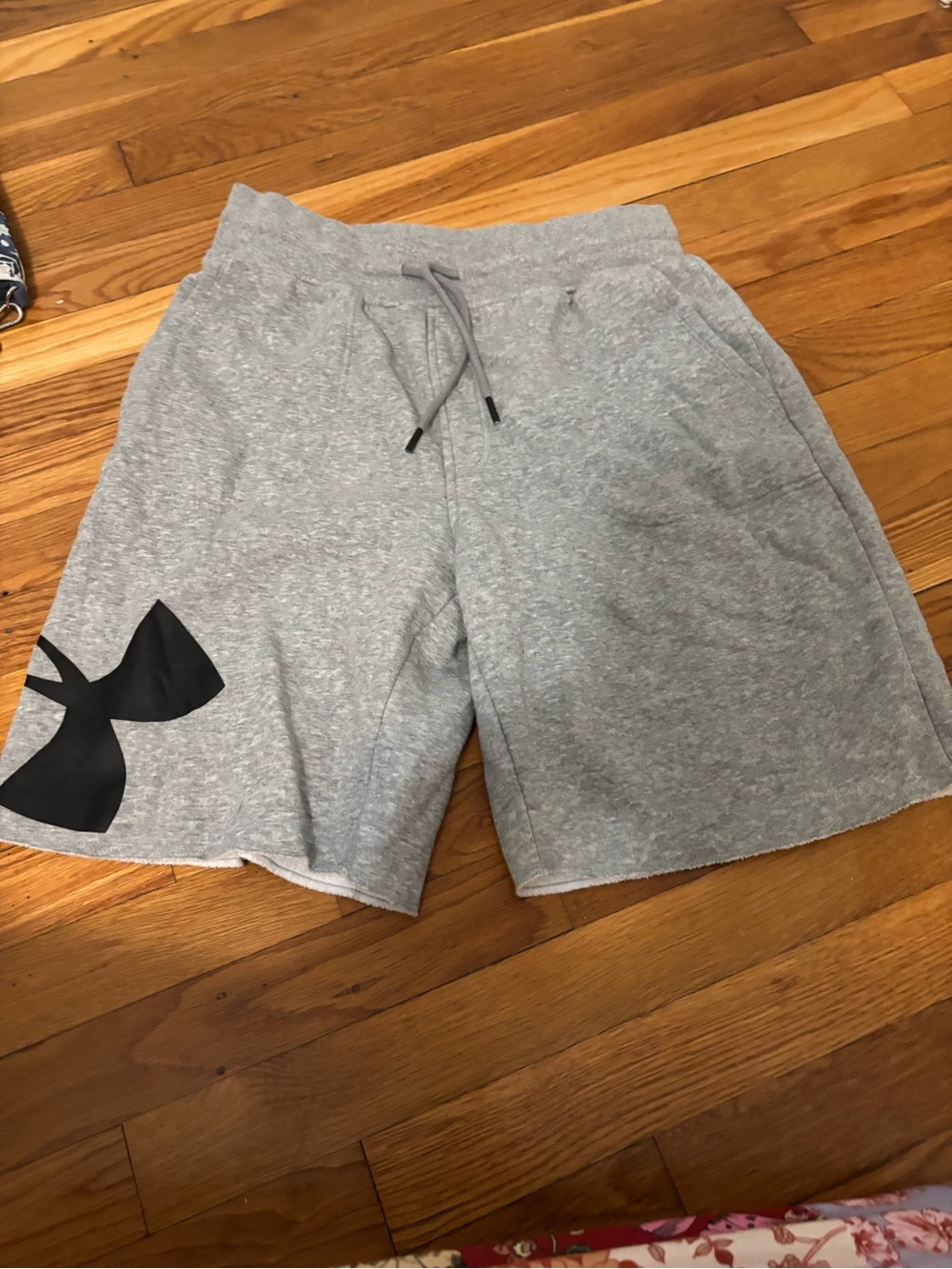 Under Armour Light Gray Drawstring Shorts with Black Logo